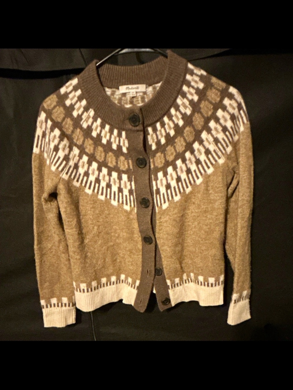 Madewell Brown and White Patterned Button-Up Cardigan